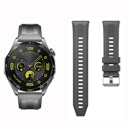 Sneezy Huawei Watch GT4 46mm İle Uyumlu Spor Silikon Metal Tokalı Soft Saat Kordonu