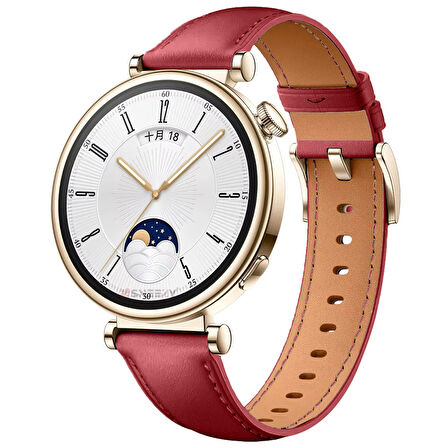 Huawei Watch GT4 41mm İle Uyumlu Starlight Gold Metal Tokalı Deri Zarif Şık Kordon