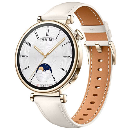 Huawei Watch GT4 41mm İle Uyumlu Starlight Gold Metal Tokalı Deri Zarif Şık Kordon
