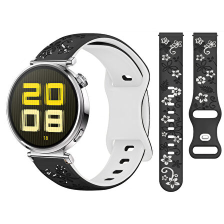 Huawei Watch GT5 41mm Uyumlu FloraFlex Çiçek Desenli Yumuşak Soft Silikon Kordon