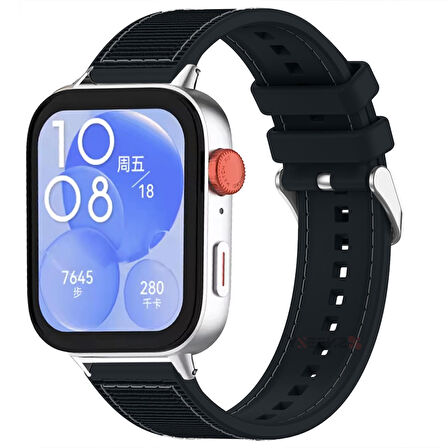 Huawei Watch Fit 3 İle Uyumlu Dikiş Desenli Dokuma Silikon Kordon
