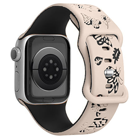 Apple Watch Uyumlu 44 45 46mm Kelebek Desenli Yumuşak Silikon Kordon Seri 2 3 4 5 6 Se 7 8 9 10 