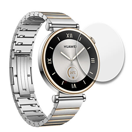 Huawei Watch GT4 41mm Uyumlu Kolay Takılabilir Takma Aparatlı Temperli Cam Ekran Koruyucu 
