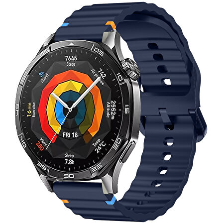 Huawei Watch GT5 Pro 46mm İle Uyumlu Dalga Desenli Tokalı Yumusaş Soft Silikon Kordon