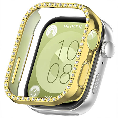 Huawei Watch Fit 3 İle Uyumlu Zarif Kristal Taşlı Kasa Koruyucu Kılıf