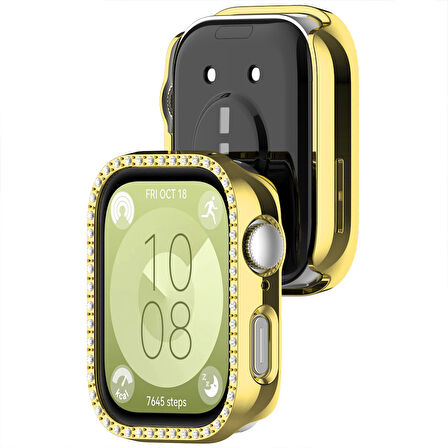 Huawei Watch Fit 3 İle Uyumlu Zarif Kristal Taşlı Kasa Koruyucu Kılıf