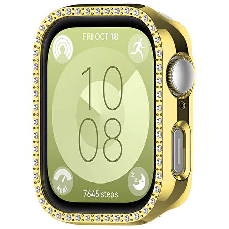 Huawei Watch Fit 3 İle Uyumlu Zarif Kristal Taşlı Kasa Koruyucu Kılıf