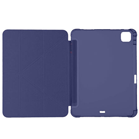 Apple iPad Pro 11 inç 3.Nesil M1 2021 Uyumlu Kılıf Üçgen Katlanabilir Kalem Şarj Bölmeli Kılıf