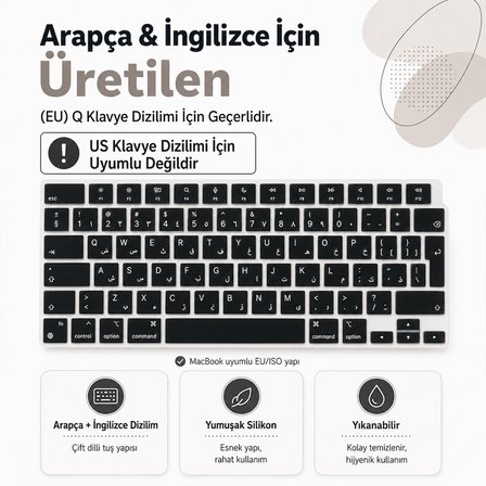 MacBook Air 13.6 İnç M2 M3 M4 M5 A2681 A3113 A3240 A3449 Uyumlu Arapça İngilizce Q Klavye Koruyucu