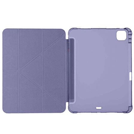iPad Pro 11 inç M5 2025 Uyumlu Kılıf Üçgen Katlanabilir Kalem Şarj Bölmeli Kılıf A2836 A2837 A3006