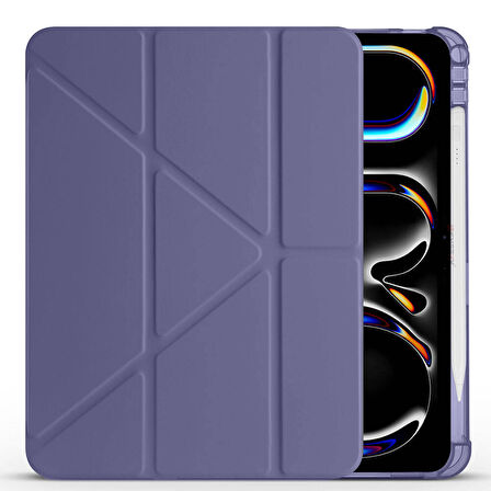 iPad Pro 11 inç M5 2025 Uyumlu Kılıf Üçgen Katlanabilir Kalem Şarj Bölmeli Kılıf A2836 A2837 A3006