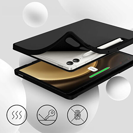 Samsung Galaxy Tab S9 Plus X810 12.4 İnç Kılıf Premium Silikon Kalem Bölmeli Smart Case