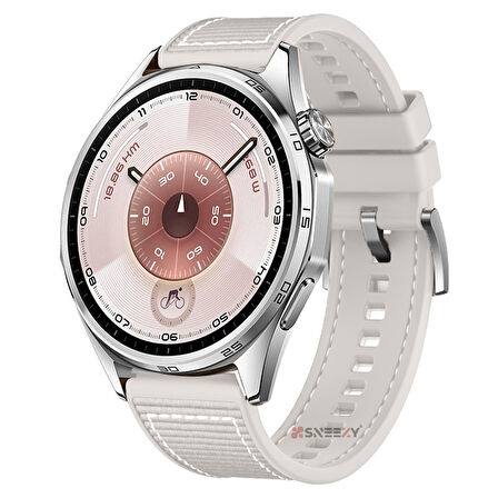 Sneezy Huawei Watch GT6 46mm İle Uyumlu Metal Tokalı Dikiş Desenli Dokuma Silikon Kordon