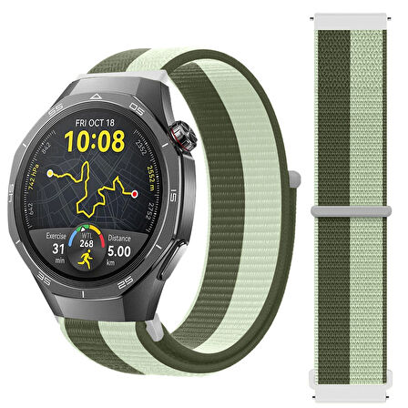 Huawei Watch GT5 Pro 46mm İle Uyumlu Ayarlanabilir Cırt Cırtlı Yumuşak Spor Kumaş Örgü Kordon