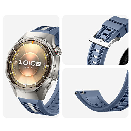 Huawei Watch GT6 Pro 46mm İle Uyumlu SportStripe Örgü Desen Metal Tokalı Silikon Akıllı Saat Kordonu