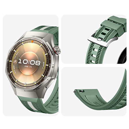 Huawei Watch GT6 Pro 46mm İle Uyumlu SportStripe Örgü Desen Metal Tokalı Silikon Akıllı Saat Kordonu
