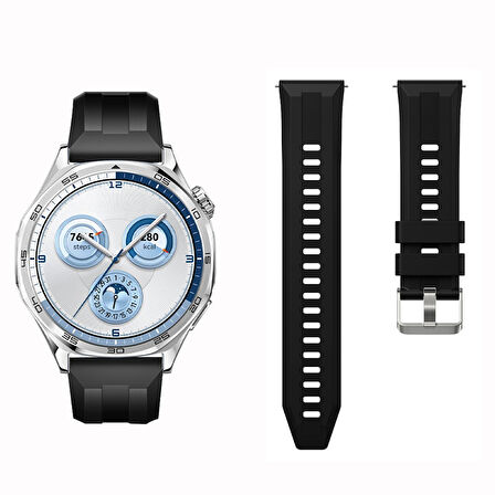 Sneezy Huawei Watch GT5 46mm İle Uyumlu Spor Silikon Metal Tokalı Soft Saat Kordonu