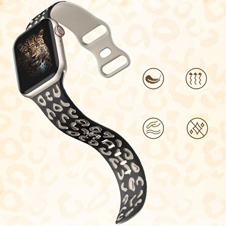 Apple Watch Uyumlu 44 45 46mm Leopar Desenli Yumuşak Silikon Kordon Seri 2 3 4 5 6 Se 7 8 9 10 