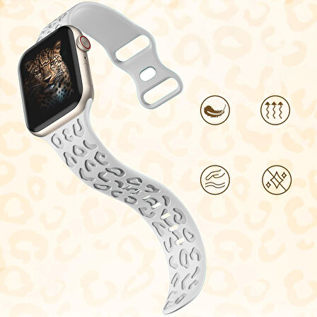 Apple Watch Ultra 1 ve 2 Uyumlu 49mm Leopar Desenli Yumuşak Silikon Kordon