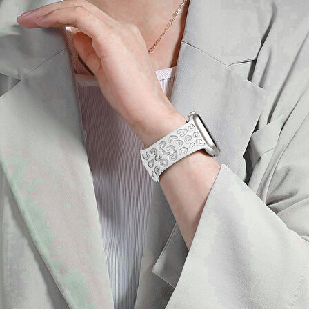 Apple Watch Ultra 1 ve 2 Uyumlu 49mm Leopar Desenli Yumuşak Silikon Kordon