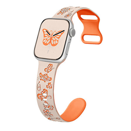 Apple Watch Uyumlu 38 40 41mm Kelebek Desenli Yumuşak Silikon Kordon Seri 2 3 4 5 6 Se 7 8 9 10 42mm