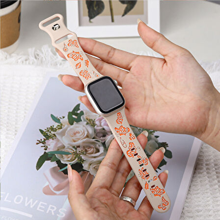 Apple Watch Uyumlu 38 40 41mm Kelebek Desenli Yumuşak Silikon Kordon Seri 2 3 4 5 6 Se 7 8 9 10 42mm