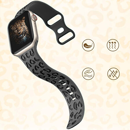 Apple Watch Ultra 1 ve 2 Uyumlu 49mm Leopar Desenli Yumuşak Silikon Kordon