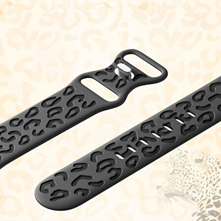 Apple Watch Ultra 1 ve 2 Uyumlu 49mm Leopar Desenli Yumuşak Silikon Kordon