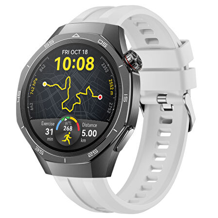 Sneezy Huawei Watch GT5 Pro 46mm İle Uyumlu Spor Silikon Metal Tokalı Soft Saat Kordonu