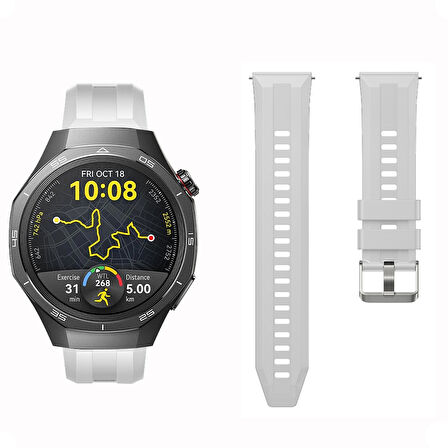 Sneezy Huawei Watch GT5 Pro 46mm İle Uyumlu Spor Silikon Metal Tokalı Soft Saat Kordonu