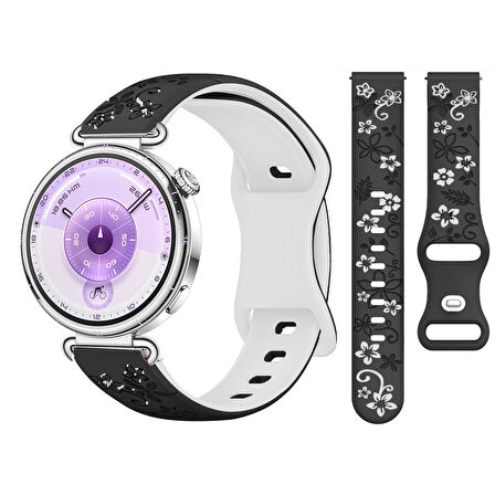 Huawei Watch GT6 41mm Uyumlu FloraFlex Çiçek Desenli Yumuşak Soft Silikon Kordon