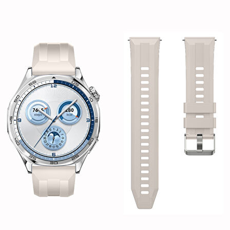 Sneezy Huawei Watch GT5 46mm İle Uyumlu Spor Silikon Metal Tokalı Soft Saat Kordonu