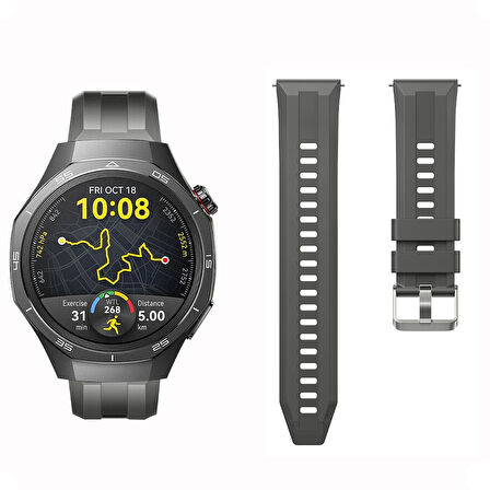 Sneezy Huawei Watch GT5 Pro 46mm İle Uyumlu Spor Silikon Metal Tokalı Soft Saat Kordonu