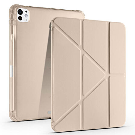 iPad Pro 11 inç M5 2025 Uyumlu Kılıf Üçgen Katlanabilir Kalem Şarj Bölmeli Kılıf A2836 A2837 A3006