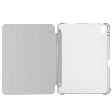 Apple iPad Air 10.9'' 2022/2020 Uyumlu Üçgen Katlanabilir Kalem Şarj Bölmeli Standlı Kılıf