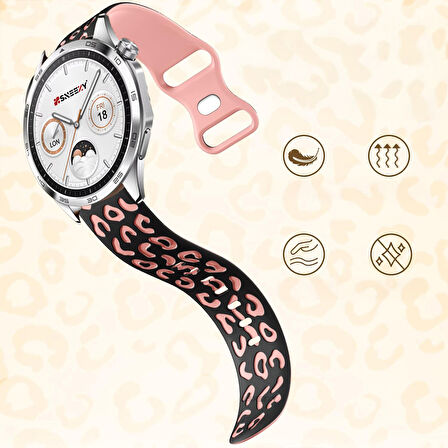 Huawei Watch GT2 GT3 GT4 GT5 46mm İle Uyumlu Leopar Desenli Silikon Kordon Kayış