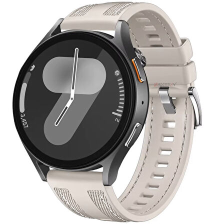 Sneezy Samsung Galaxy Watch 7 44mm 40mm Uyumlu Metal Tokalı Dikiş Detaylı Şık Dokuma Silikon Kordon