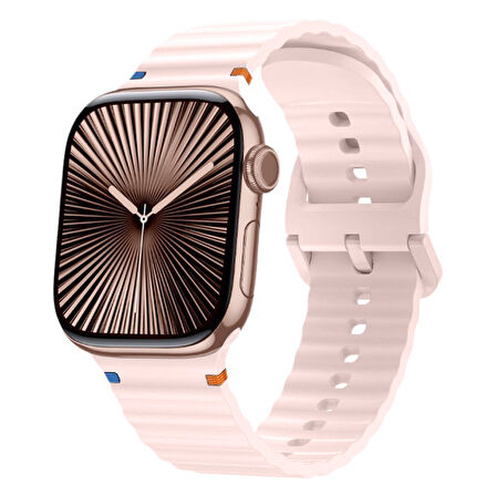 Apple Watch 42mm 44mm 45mm S10 46mm Ultra 49mm Uyumlu Dalga Desenli Tokalı Yumusaş Silikon Kordon