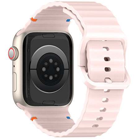 Apple Watch 42mm 44mm 45mm S10 46mm Ultra 49mm Uyumlu Dalga Desenli Tokalı Yumusaş Silikon Kordon