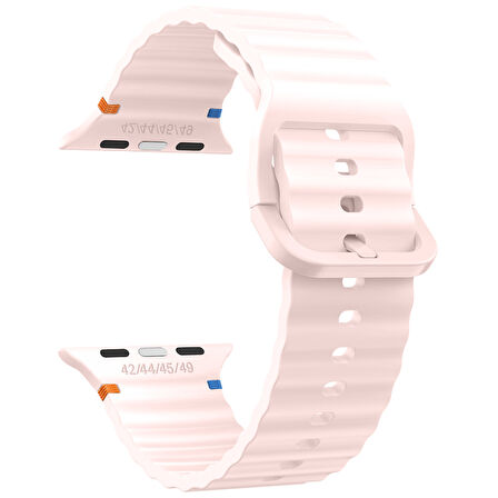 Apple Watch 42mm 44mm 45mm S10 46mm Ultra 49mm Uyumlu Dalga Desenli Tokalı Yumusaş Silikon Kordon