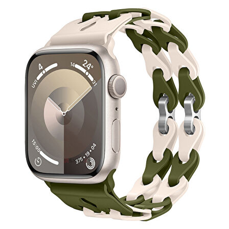 Apple Watch Uyumlu 44 45 46mm Zincir Desenli Yumuşak Silikon Solo Kordon Seri 2 3 4 5 6 Se 7 8 9 10 