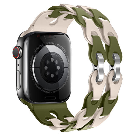 Apple Watch Uyumlu 44 45 46mm Zincir Desenli Yumuşak Silikon Solo Kordon Seri 2 3 4 5 6 Se 7 8 9 10 