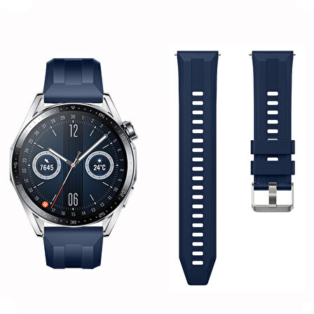 Sneezy Huawei Watch GT3 46mm GT2 46mm İle Uyumlu Spor Silikon Metal Tokalı Soft Saat Kordonu