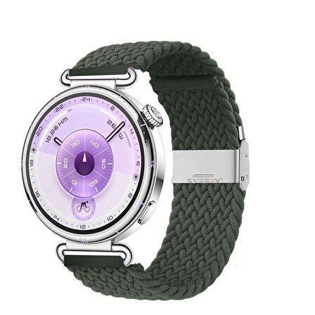 Sneezy Huawei Watch GT6 41mm İle Uyumlu Metal Klips Solo Fiberlink Kumaş Örgü Kordon
