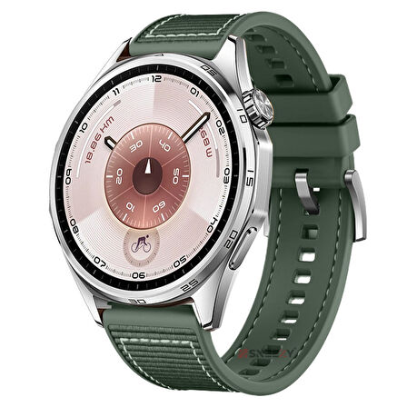 Sneezy Huawei Watch GT6 46mm İle Uyumlu Metal Tokalı Dikiş Desenli Dokuma Silikon Kordon
