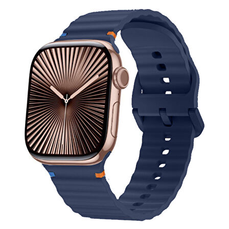 Apple Watch 42mm 44mm 45mm S10 46mm Ultra 49mm Uyumlu Dalga Desenli Tokalı Yumusaş Silikon Kordon