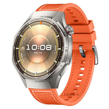 Sneezy Huawei Watch GT6 Pro 46mm İle Uyumlu Metal Tokalı Dikiş Desenli Dokuma Silikon Kordon