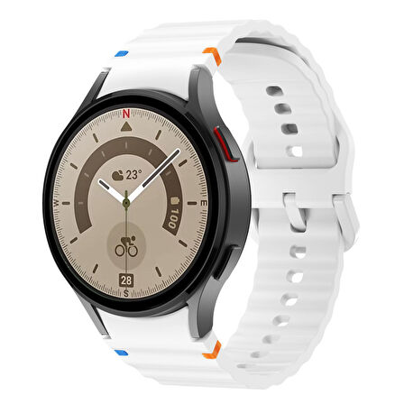 Samsung Galaxy Watch 5 Pro 45mm İle Uyumlu Metal Tokalı Dalgalı Spor Silikon Kordon