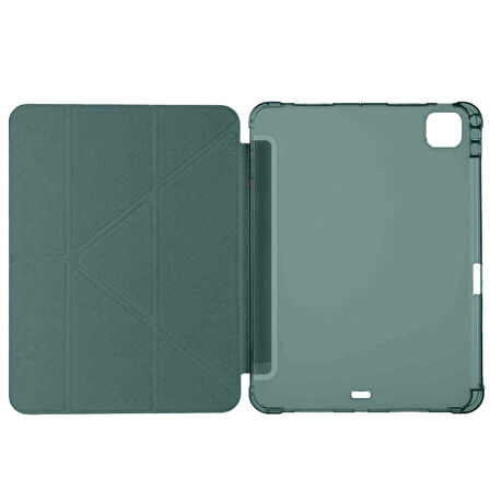 iPad Pro 11 inç M5 2025 Uyumlu Kılıf Üçgen Katlanabilir Kalem Şarj Bölmeli Kılıf A2836 A2837 A3006