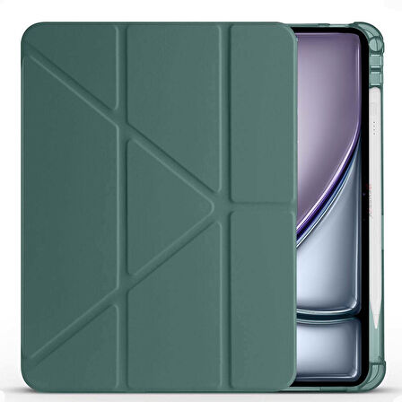 Apple iPad Air 11'' M3 2025/M2 2024 Uyumlu Üçgen Katlanabilir Kalem Şarj Bölmeli Standlı Kılıf